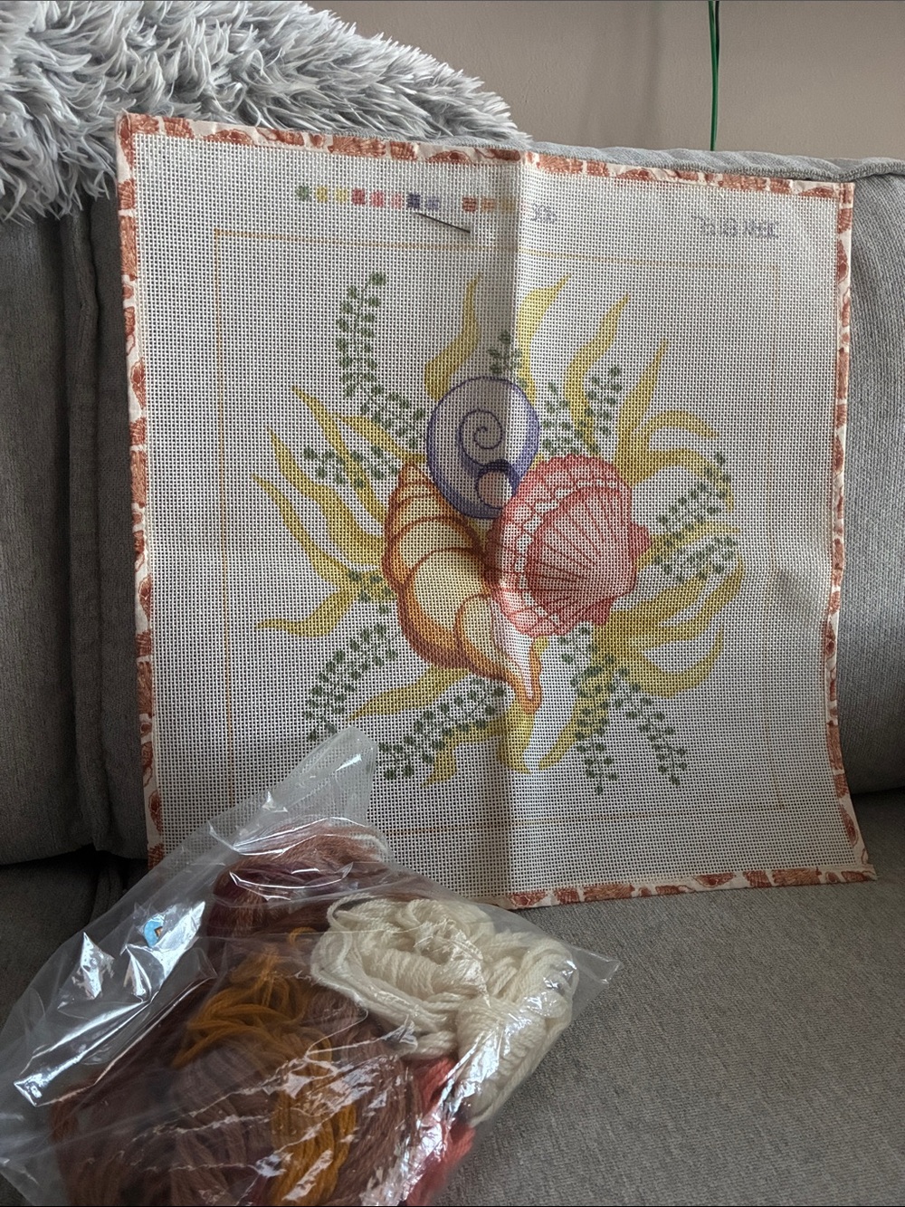 Seashell Cross-Stitch Wall Art - Yellow, Peach & Cream